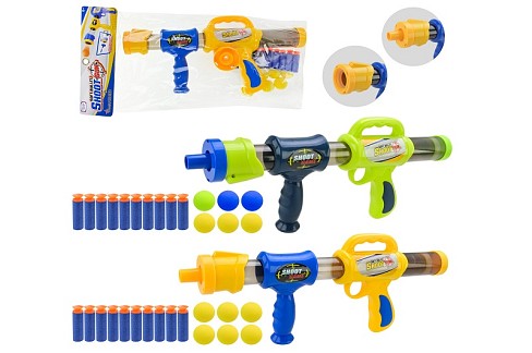 Зброя помпова арт. 6088 (72шт/2) 2 види, 6 м'яких куль, 10 снарядів на присосці, пакет. 53,5 * 22,5