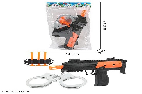 Поліцейський набір арт. 34P54A (336шт/2)пістолет,наручники, знаряди на присосках, пакет 14,5*23,5см