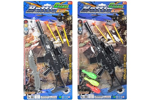 Автомат 0110-0110-1 (120шт) 37см,ніж,кулі-присоски 3шт,кеглі 3шт,2види,на листі 50-22,5-3см