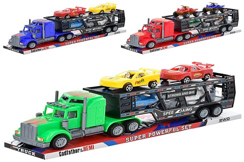 Трейлер 780-13-781-15 (48шт) 38см,інерція, 2види(машинки,квадроцикл),мікс кольорів,в слюді,40-8-13см