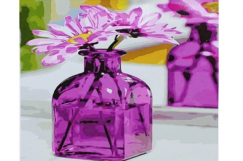 Картина по номерах Гербери в рожевій пляшці SY6886 Strateg з лаком та рівнем розміром 40х50 см