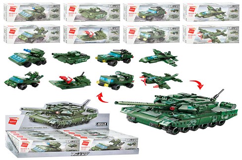 Конструктор 42301УПАК8шт (144шт) військовий транспорт,від 73дет,8шт(8 видів) в дисплеї, 43-19-9,5см