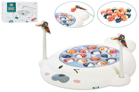 Риболовля 20128 (18шт) 26см,крутиться, музика,2 дятлика, на бат-ці,в кор-ці 26-24-6см