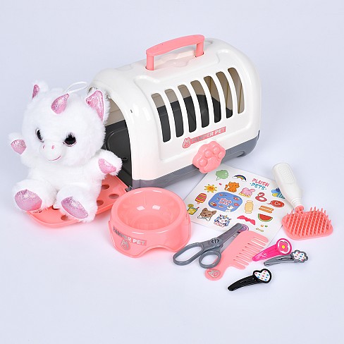 Тварина в переносці 939-53 (36шт) набір грумера, єдиноріг-м'яка іграшка 16-12-10см, плюш, наліпки, у