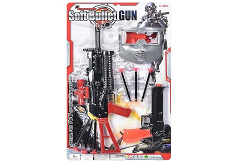 Набір зі зброєю 838-3 (36шт) автомат 46см, пістолет 23см, маска, кулі присоски, на листі, 58-32-5см