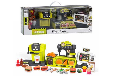 Магазин 8234 (14шт) фаст-фуд, прилавок+каса 32см (звук, світло), кавомашина (18см, звук, світло), пр