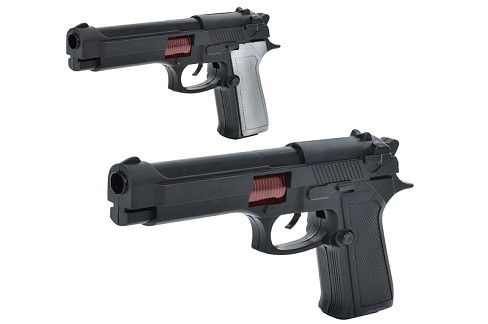 Пістолет 0025-16-17 (208шт) 25см, тріскачка, 2 види, в кульку, 27-18-3см