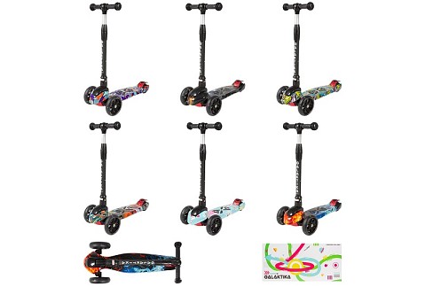Самокат GS-0085 Мікс пластик.складаний з принтом PU світ.135*40мм 35*13см 3,5кг 6в.кор./6/