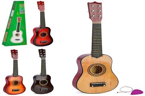 Гітара 404 (20шт) 54см, струни 6 шт, медіатор, дерево, 4 кольори. в кор-ці, 54-20-6,5см