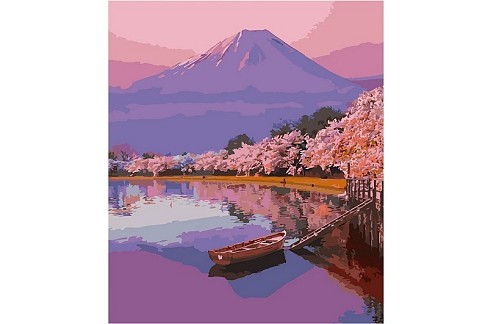 Картина по номерах Сакура під горою Strateg розміром 40х50 см (GS483) БЕЗ ЛАКУ