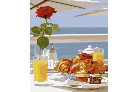 Картина по номерах Сніданок з видом на море Strateg розміром 40х50 см (GS520)БЕЗ ЛАКУ