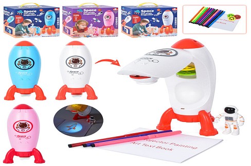 Проектор 68818-28-38 (24шт) 22см,фломастери 10шт,слайди, світло,фігурка, на бат-ці,3 кольори, в кор-