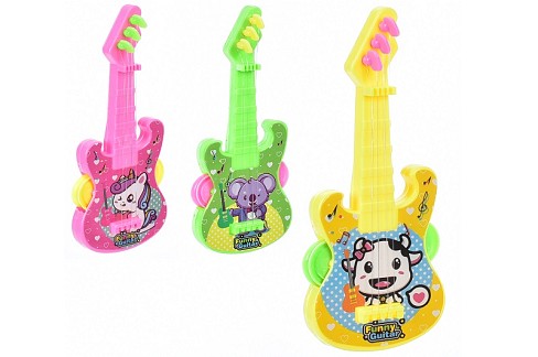 Гітара-бубенець K04 (360шт)15см, 3види(тварини), в кульку 20-9-2см