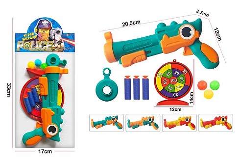 Помпова зброя арт. 969-21P (288шт/2) 3 поролон. кулі+3 кулі+мішень, пакет 33*17см