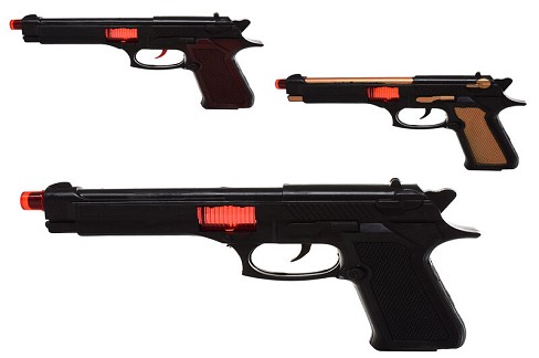 Пістолет 426-1-4-7 (216шт) тріскачка, іскрит, 3 кольори, в пакеті, 23-13-4см