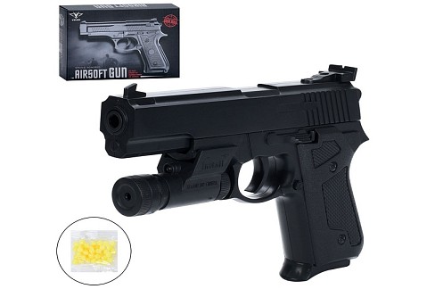 Пістолет M92A (60шт) 19см, пластікові кулі, світло, лазер, на бат(табл), в кор-ці, 20-14-4,5см