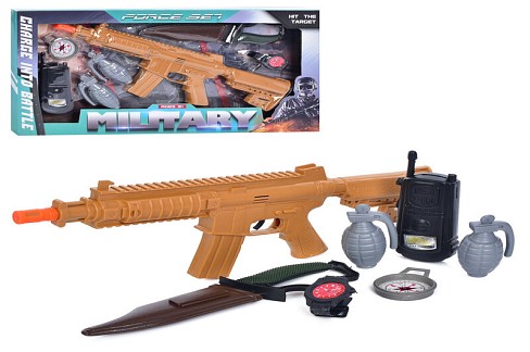 Набір зі зброєю 2314 (48шт) трещітка, автомат 40см, ніж, рація, граната 2шт, годинник, в кор-ці, 50-