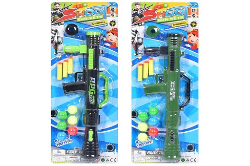 Автомат помповий 353-22-23 (60шт)40см,стріляє м'якими кулями присосками 3шт,кулі кульки 6шт,2 кольор