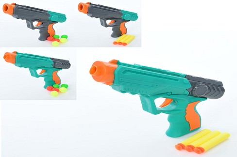 Пістолет 381 (144шт) 20см, кулі-присоски (3шт), кулі (6шт), 2 види, 2 кольори, в пакеті, 23-17-4см