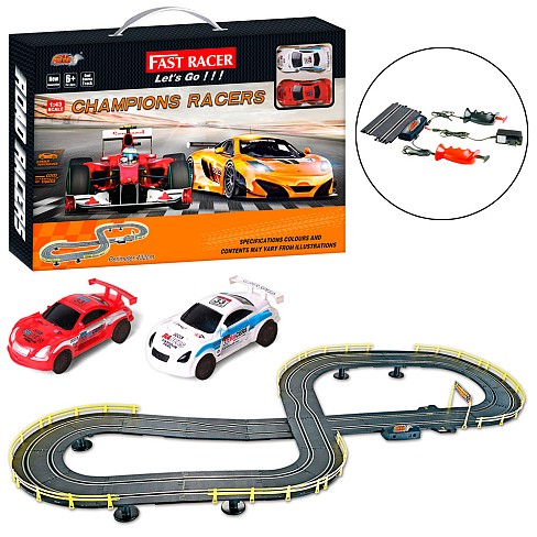 Трек 6611-B (8шт) д/к(на шнурі), 1:43, 432см, машинка 2шт, від мережі 220V, в кор-ці, 55,5-36-5,5см