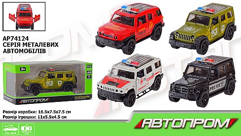Машина мет. АВТОПРОМ арт. AP74124 (48шт) 1:32,4 вида микс,відкр.двері,короб.16,5*7,5*7,5см