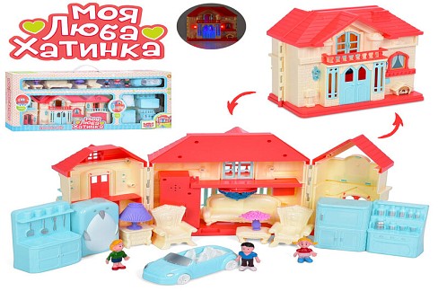 Будиночок WD-933A (12шт) 38-19см,автомобіль 12см,фігурка 6см 3шт,меблі,звук,світло,на бат-ці.вкор-ці