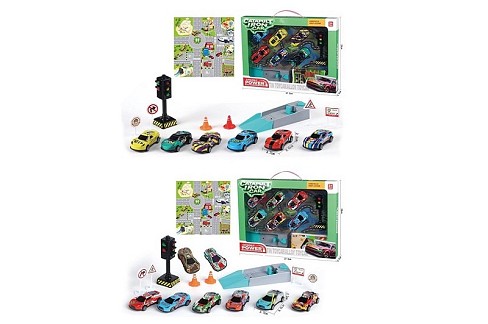 Транспортний набір 2025-33/2025-30 легкова метал(6шт.) з катапультою та килимком,2в.кор.37,5*4,5