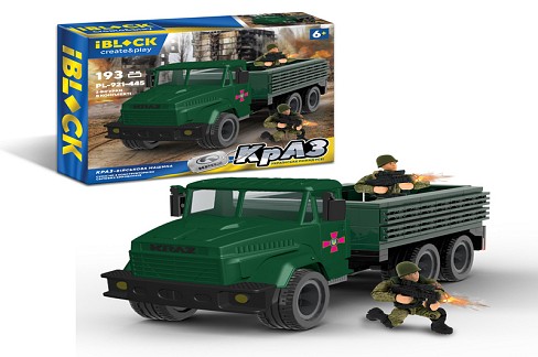 Конструктор IBLOCK арт. PL-921-445 (12шт) Армія, КрАЗ Військова машина, 193дет, 2 фігурки у  короб.