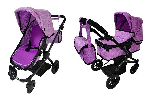 Коляска для ляльки 2в1 CARRELLO MAESTRO 9651B PURPLE з сумкою метал.кор.52,5*15*38 /1/
