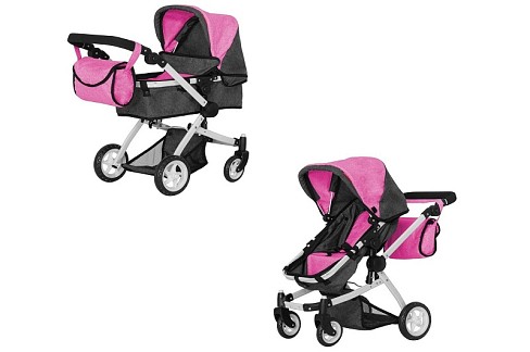 Коляска для ляльки 2в1 CARRELLO MAESTRO 9651B ROSE RED BLACK  з сумкою метал.кор.52,5*15*38 /1/