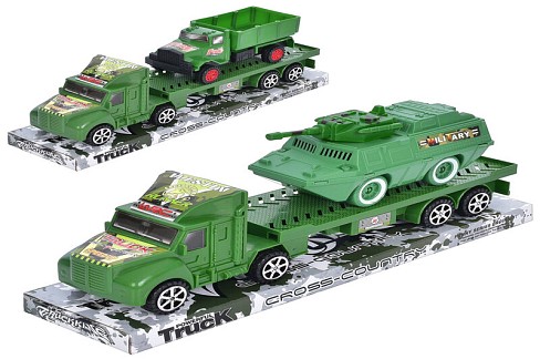 Трейлер 1888-11-12 (48шт) військовий, інер-я, 34см, поворот. деталі,2 види(вантажівка,танк), у слюді