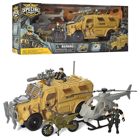 Набір рятівників D3109-42 (12шт) військ.машина30см,вертоліт23см, фігурки 2шт,9,5см,в кор, 57-24-15см