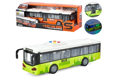 Автобус JS120-120A (18шт) 28см, 2 кольори, звук, світло, на бат-ці(табл), в кор-ці, 33-15,5-9см