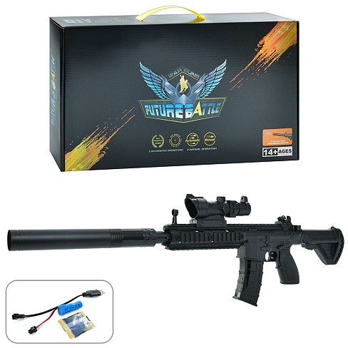 Автомат 670-1 (12шт) акум, 71см, водяні кулі, прицел, USBзарядне, в кор-ці, 45-24,5-6,5см