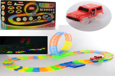 Трек GD-152A (24шт) світиться в темряві,315см,пов360,машинка,муз,св,118дет,бат,в кор-ці, 44-27,5-7см