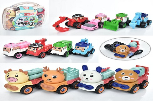 Конструктор LY051B-D-C (24шт) RP, на шурупах, машинка 9см 4шт, від 18дет, 3 види, в чемодані, 28-25-