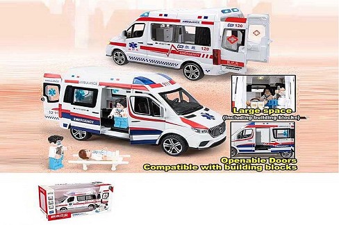 Машинка 2408 C (12) Швидка допомога", звук, підсвічування, інерція, металопластик, відчиняються две"