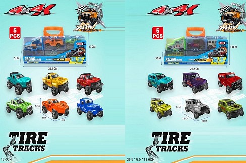 Набір машин арт. T221-1 (96шт/2) 5шт металевих машин у пластіковому боксі у вигляді трейлера, під сл