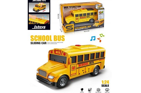Автобус JS224 (36шт) шкільний, 1:24, 15см, звук, світло, гумові колеса, на бат(табл), в кор-ці, 18-1