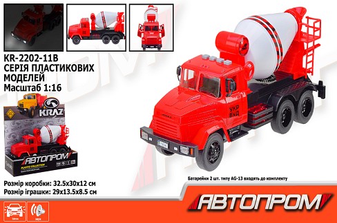 Будівельна техніка АВТОПРОМ КРАЗ арт. KR-2202-11B (12шт) батар.світло ,звук,  короб. 32,5*19*12см