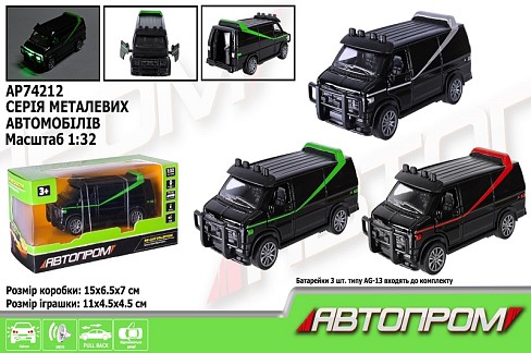 Машина мет. АВТОПРОМ арт. AP74212 (48шт) 1:32,3 кольори, відкр.двері, батар.,світ., звук,короб.15*6,