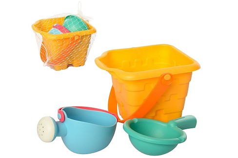 Набір для пісочниці HG-758 (72шт) відерце, лійка, лопатка, м'який, в сітці, 12-15-14см