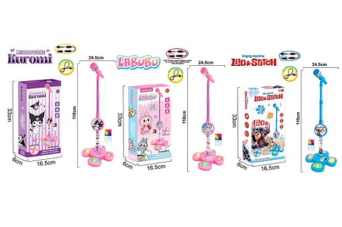 Мікрофон 5622A-25A-26A (36шт) на стійці, 110см, світло, MP3, 3види(LBB, LS, KR), на бат-ці, в кор-ці