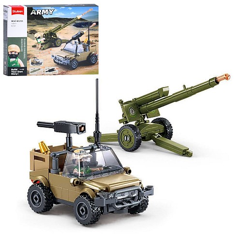 Конструктор SLUBAN M38-B1255 (60шт) військовий, джип, гармата, фігурка, 138дет, в кор-ці, 24-19-4,5с