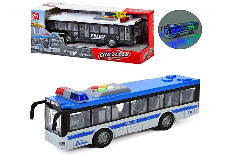 Автобус RJ5513AB (12шт) інерція, 28см, 1:16, поліція, відчиняються двері, звук, світло, гумові колес