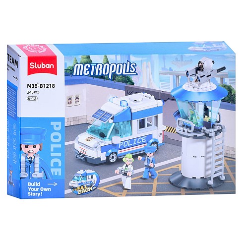 Конструктор SLUBAN M38-B1218 (16шт) поліція, вежа, машина 12см, фігурки, 245дет, в кор-ці, 38-24-7см