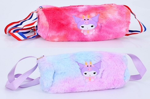 Сумочка X14726 (84шт) KR, довга ручка, застібка-блискавка, плюш, мікс кольорів, у пакеті, 17-15-10см