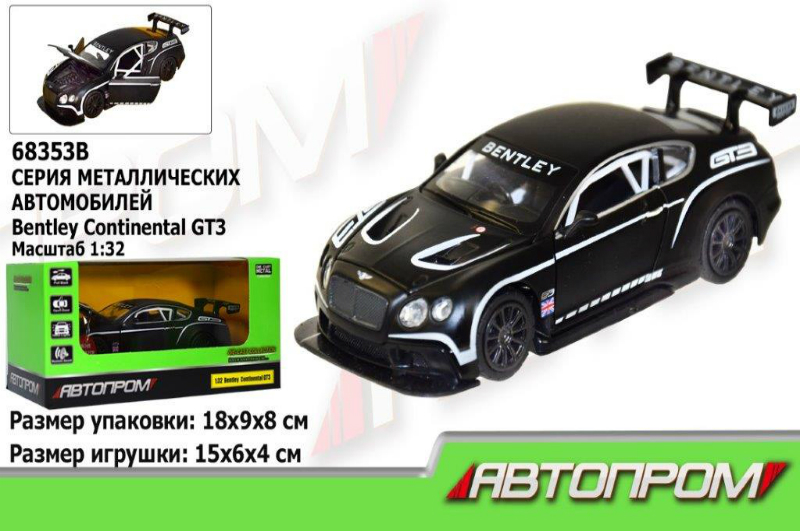Машина мет. АВТОПРОМ арт. 68353 (48шт/2) 2 кольори 1:32 Bentley  Continental GT3, батар,світло,звук,