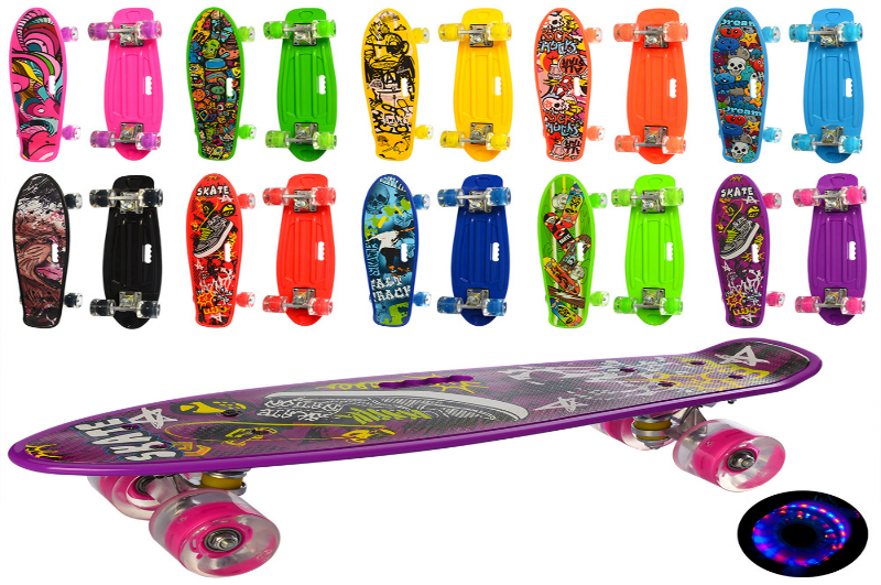 Скейт MS 0749-6 (10шт) пенні 56-14см., колеса ПУ світло, малюнок, розібр., 10 видів, в кул.