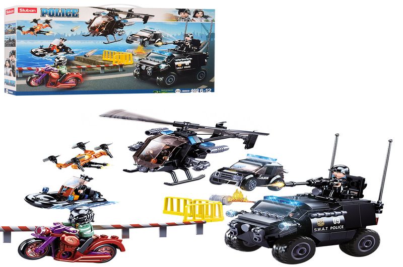 Конструктор SLUBAN M38-B0809 (12шт) поліція, транспорт, фігурки, 469дет, в кор-ці, 47,5-28,5-7см